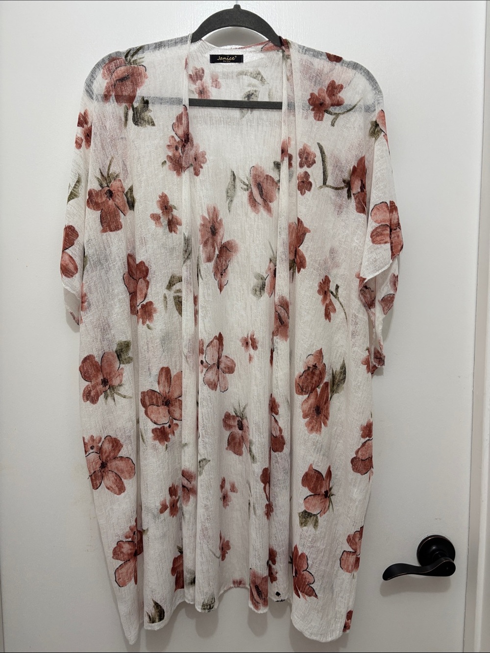 Janice Floral Sheer Duster Kimono with Dusty Rose Flowers